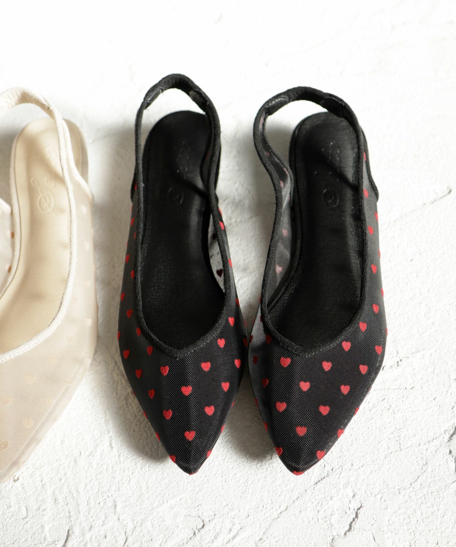 ハート柄チュールスリングバックパンプス▲返品不可