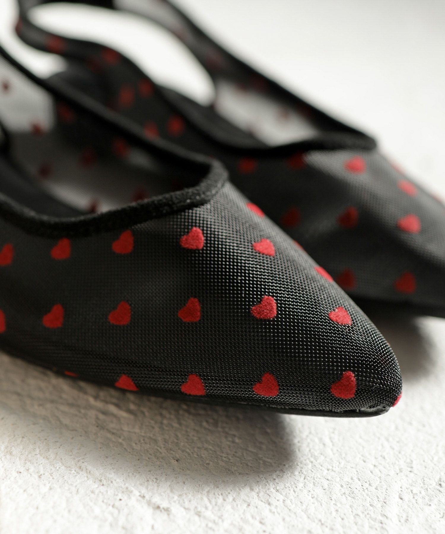 ハート柄チュールスリングバックパンプス▲返品不可