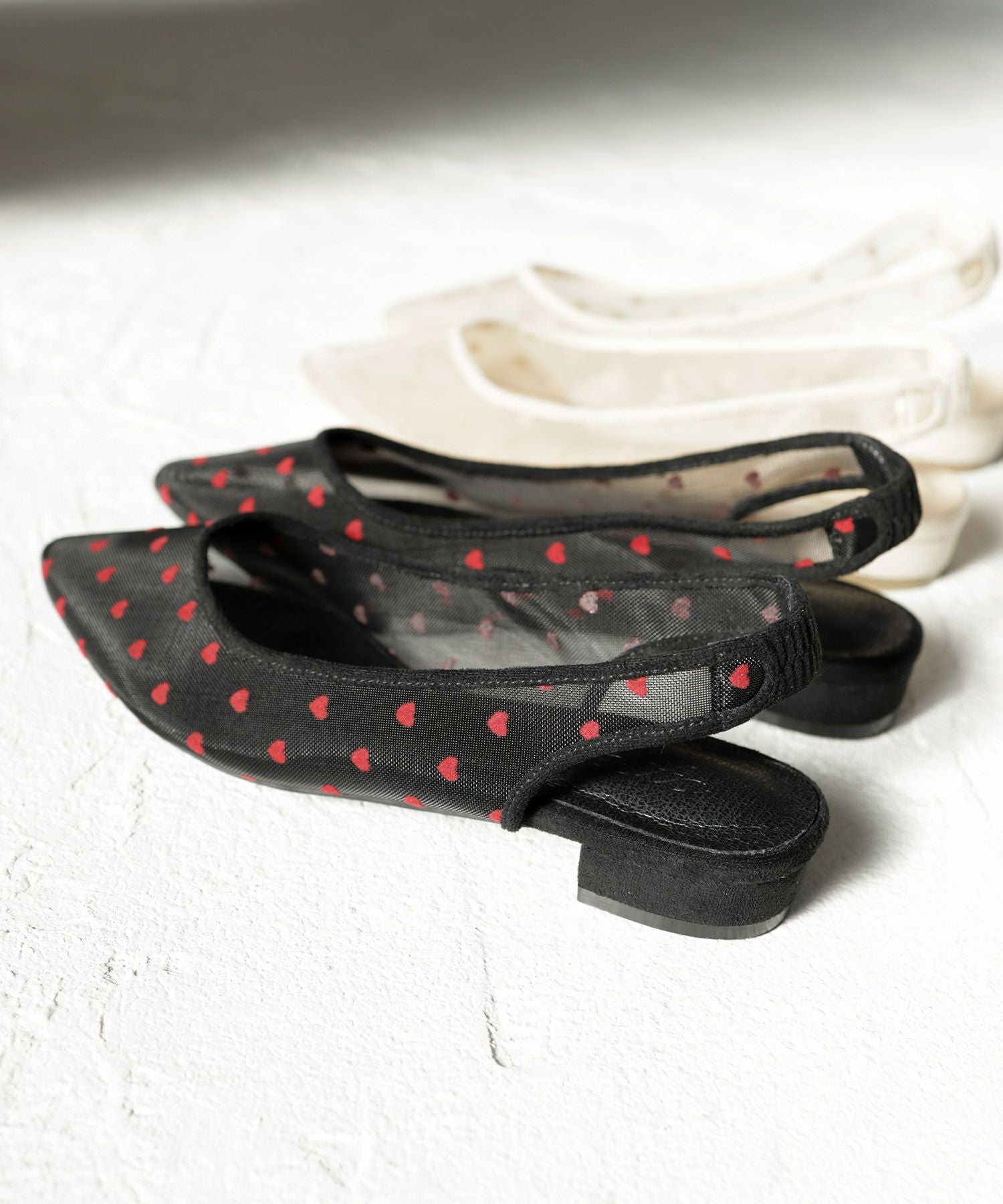 ハート柄チュールスリングバックパンプス▲返品不可