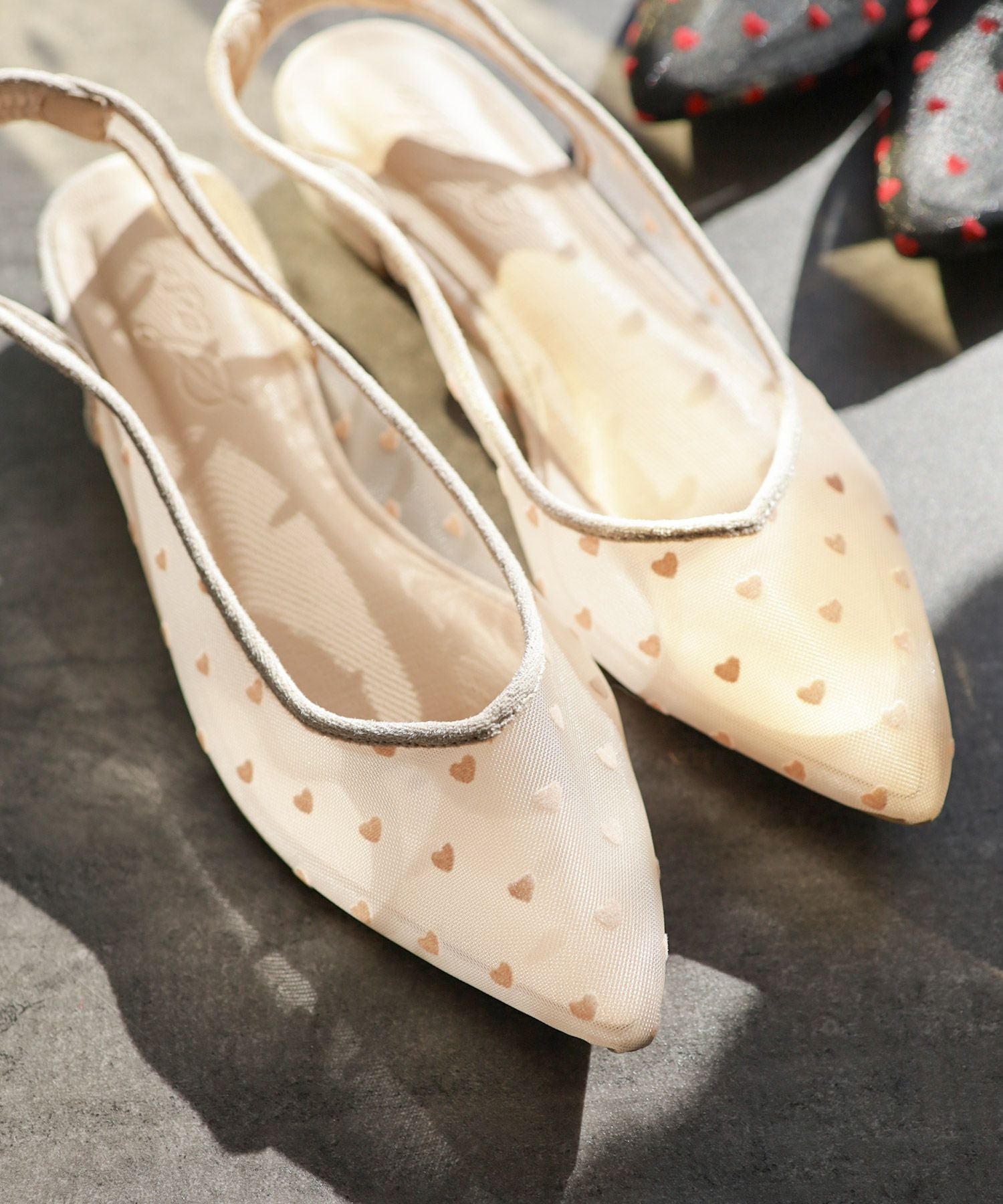 ハート柄チュールスリングバックパンプス▲返品不可