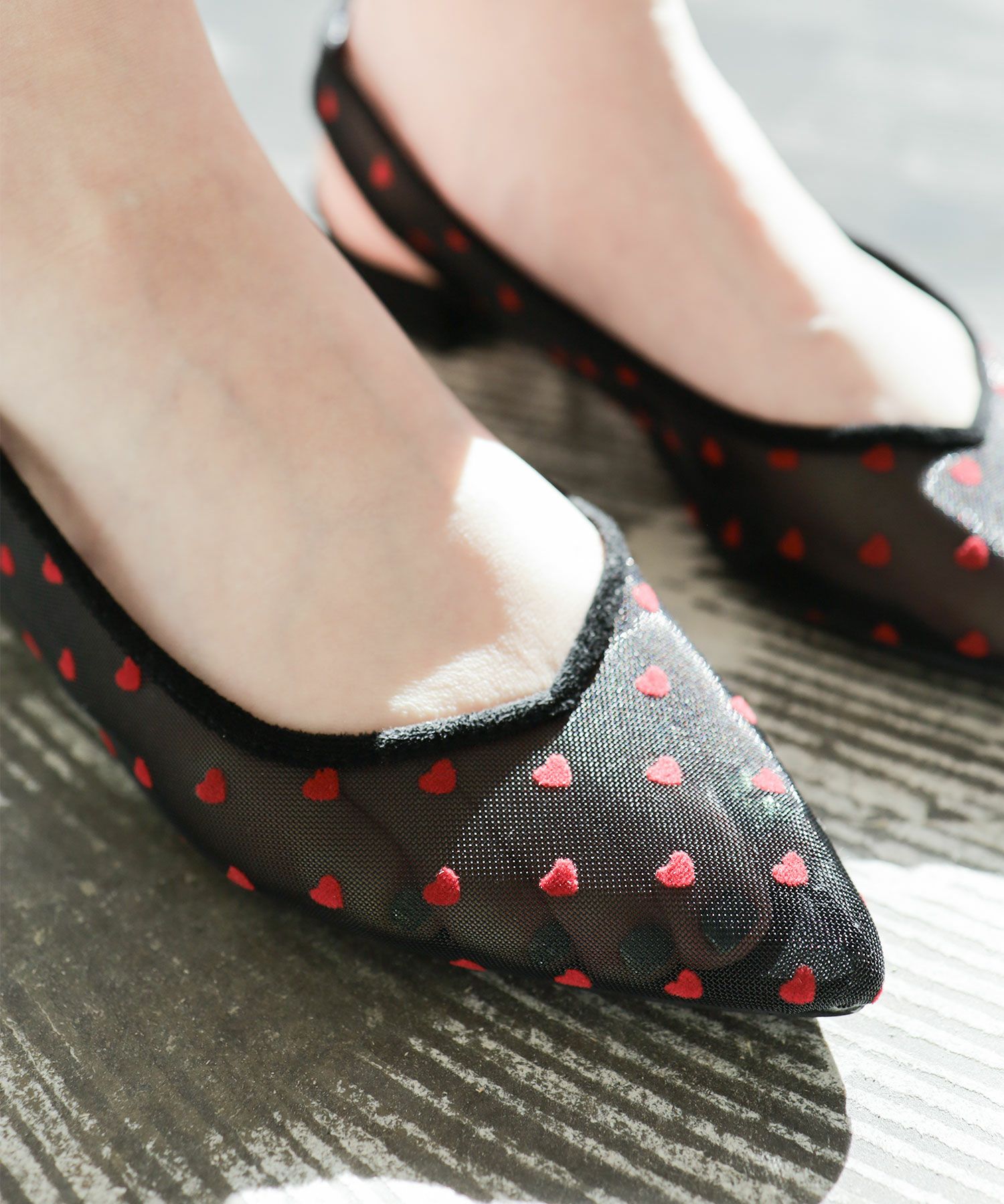 ハート柄チュールスリングバックパンプス▲返品不可