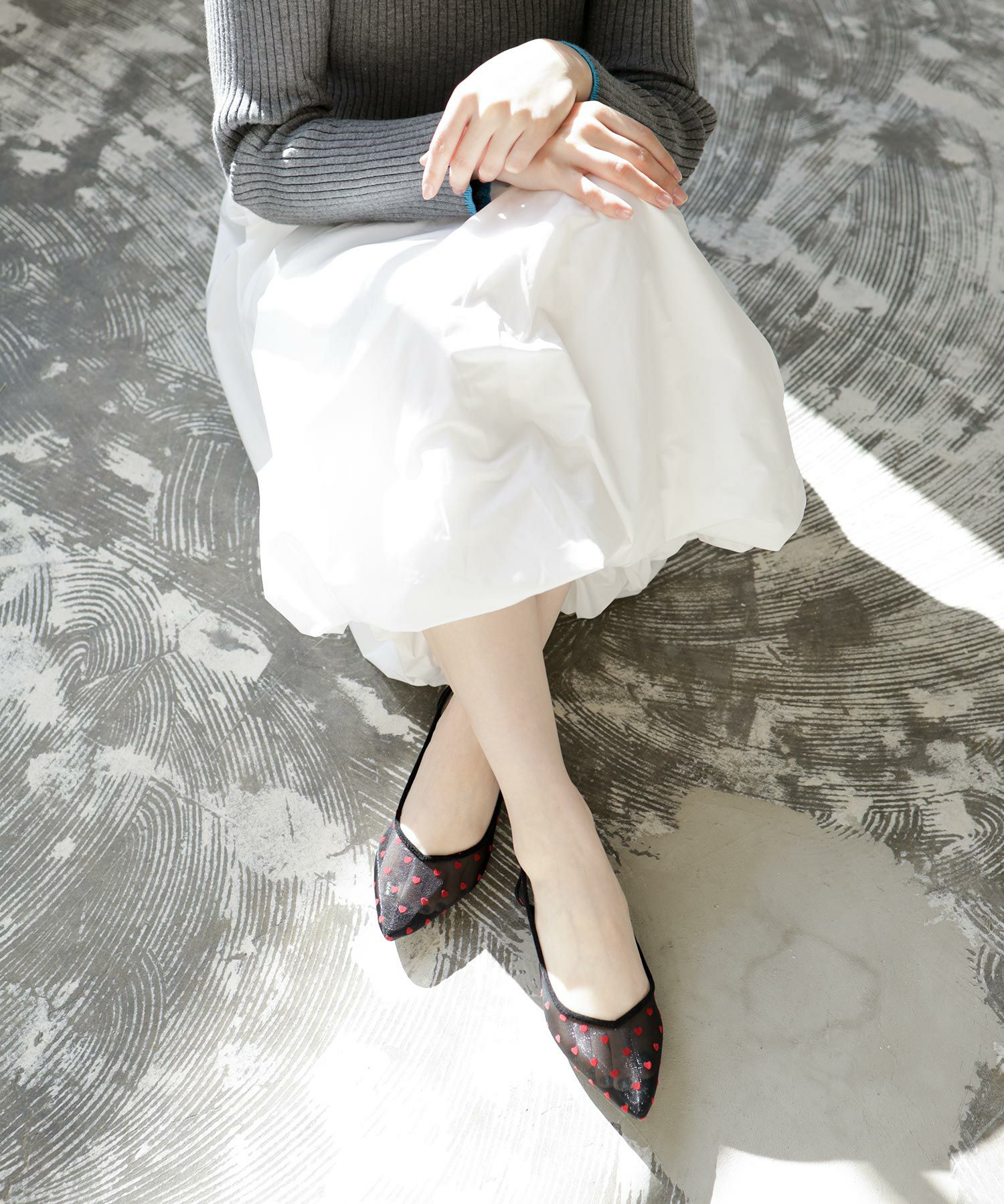 ハート柄チュールスリングバックパンプス▲返品不可