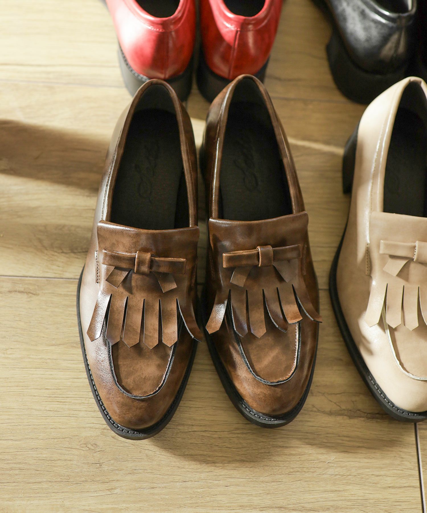 キルティタンリボンローファー