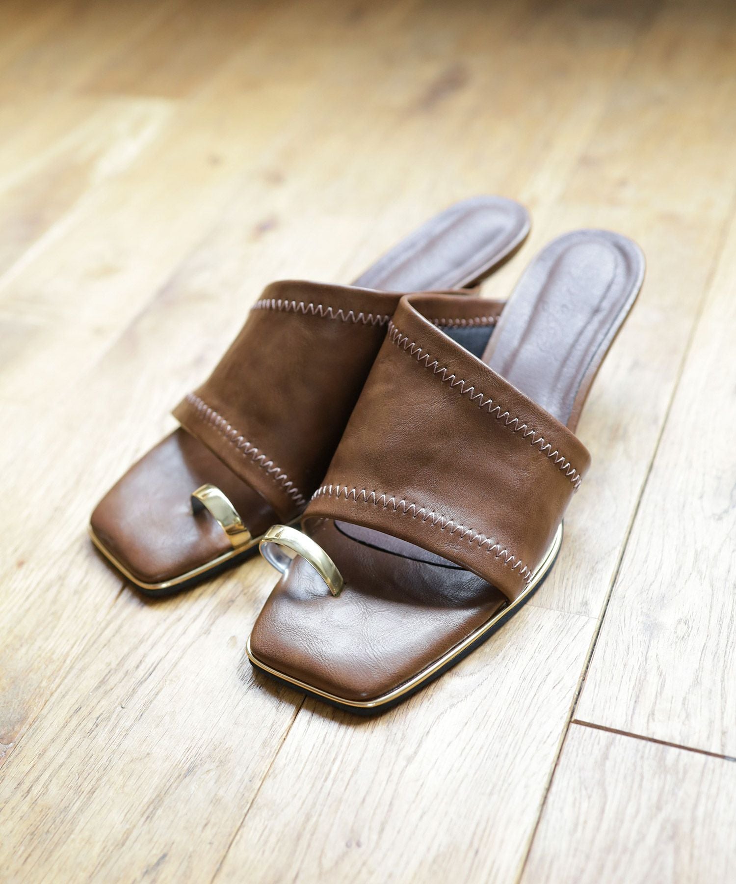 ストレッチフィットサムリングキトゥンヒールミュールサンダル 一部3