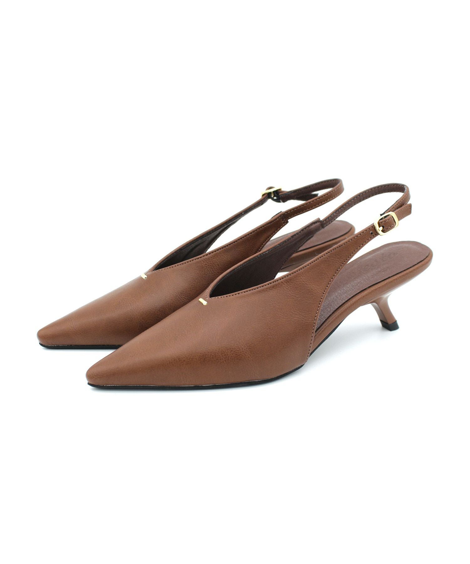 カーブヒールひとさじゴールドバックストラップパンプス 【公式